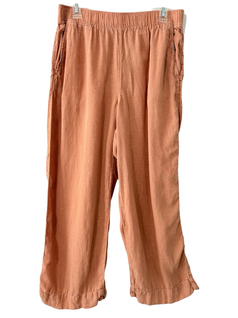 100% Linen Tahari Rust Orange Crop High Rise Wide-Leg Pull-On Pants Size Large